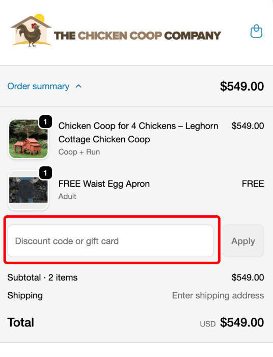 Where to enter The Chicken Coop Company promo code How to use The Chicken Coop Company promo code