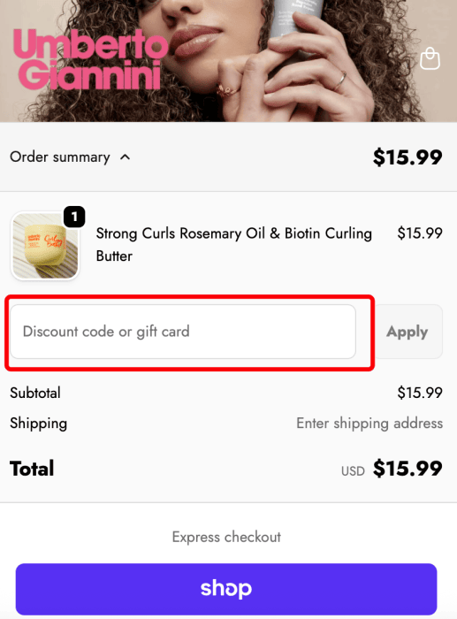 Where to enter Umberto Giannini promo code How to use Umberto Giannini promo code