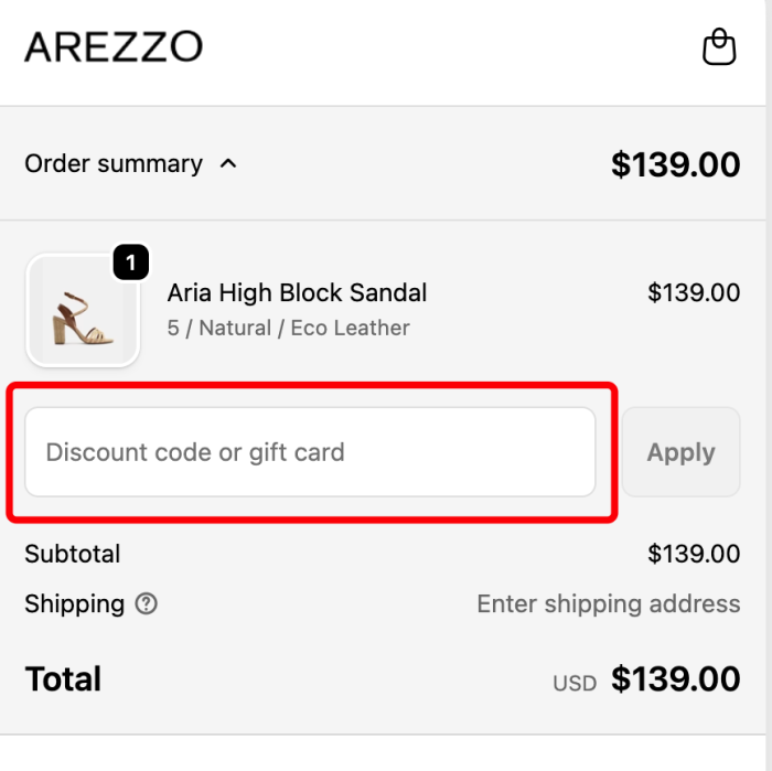 Where to enter Arezzo promo code How to use Arezzo promo code