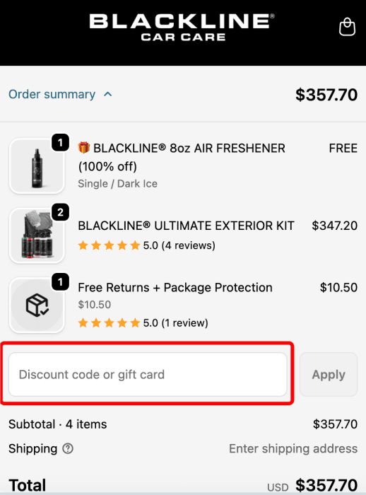 Where to enter Blackline Car Care promo code How to use Blackline Car Care promo code