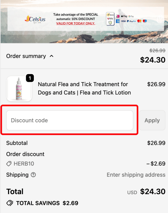 Where to enter Celsius Herbs promo code How to use Celsius Herbs promo code