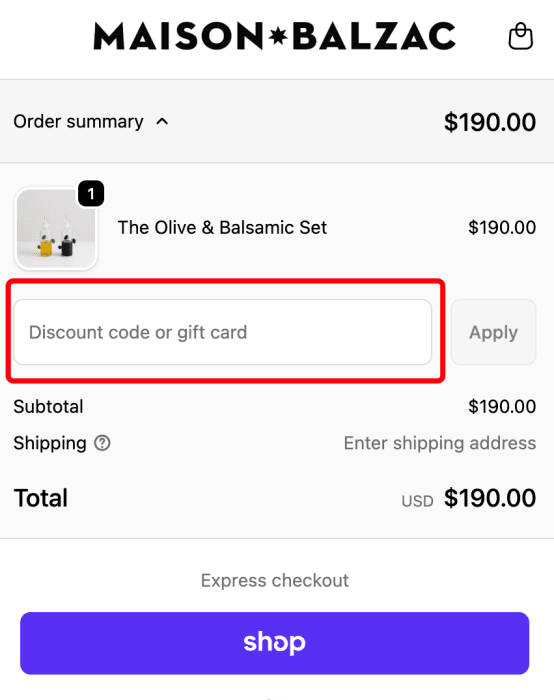 Where to enter Maison Balzac promo code How to use Maison Balzac promo code