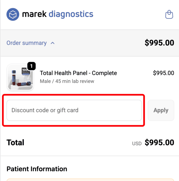 Where to enter Marek Diagnostics promo code How to use Marek Diagnostics promo code