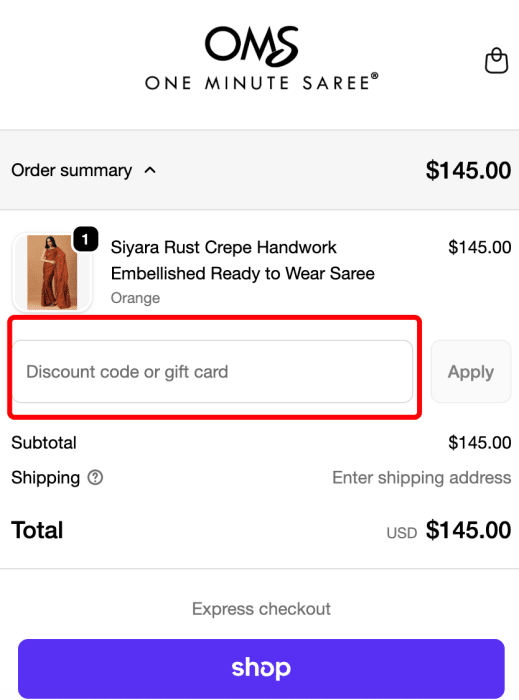 Where to enter One Minute Saree promo code How to use One Minute Saree promo code