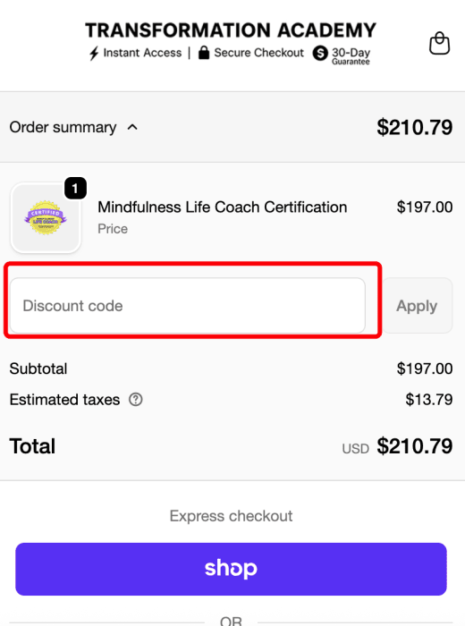 How to use Transformation Academy promo code