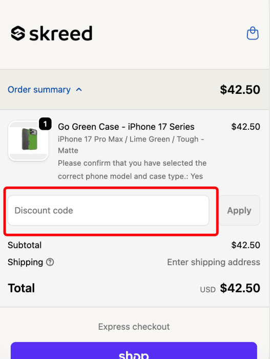 Where to enter Skreed promo code How to use Skreed promo code