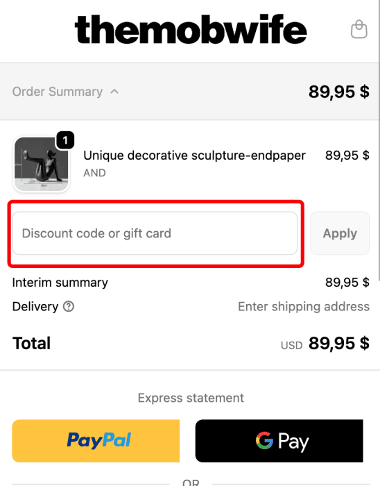 How to use The Mob Wife promo code