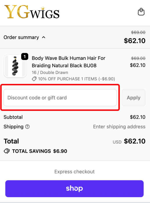 Where to enter YGwigs promo code How to use YGwigs promo code