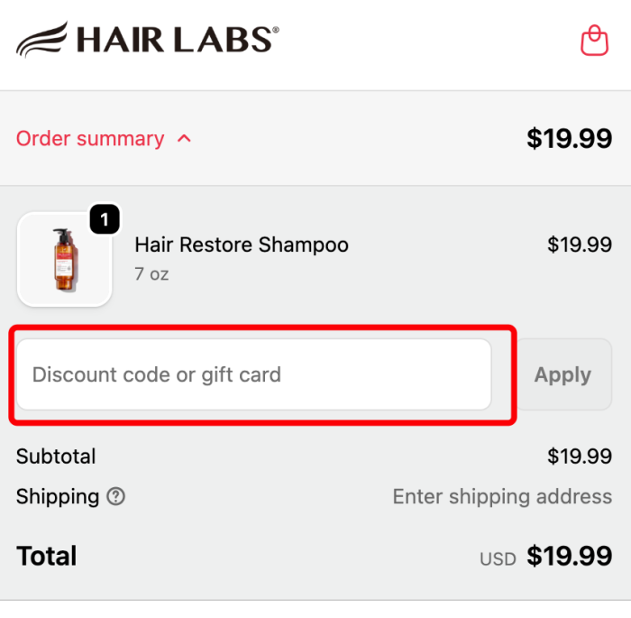 Where to enter Hair Labs promo code How to use Hair Labs promo code