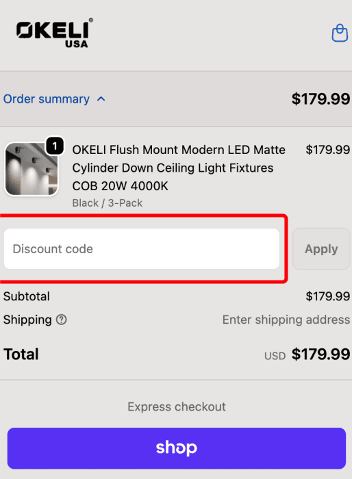 Where to enter OKELI Lights promo code How to use OKELI Lights promo code
