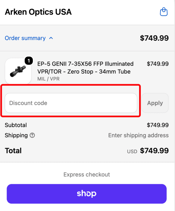 Where to enter Arken Optics USA promo code How to use Arken Optics USA promo code