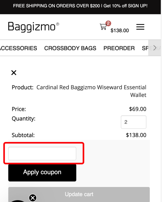 Where to enter Baggizmo promo code How to use Baggizmo promo code