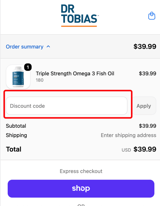 Where to enter Dr. Tobias promo code How to use Dr. Tobias promo code