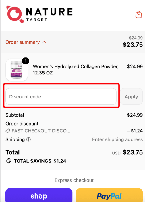 Where to enter Nature Target promo code How to use Nature Target promo code