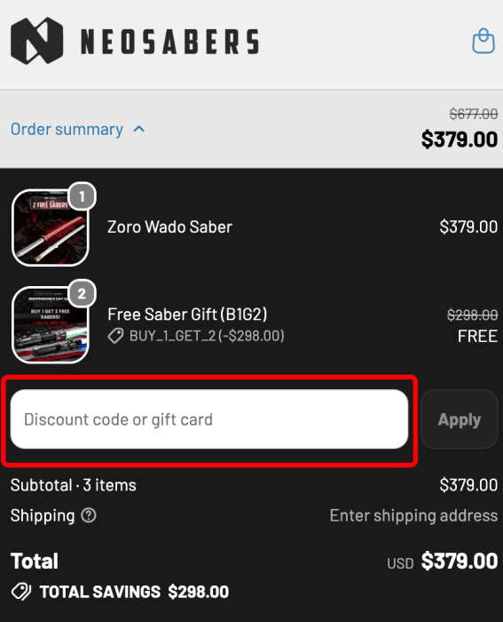 Where to enter NEO Sabers promo code How to use NEO Sabers promo code