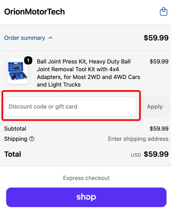 How to use Orion Motor Tech promo code