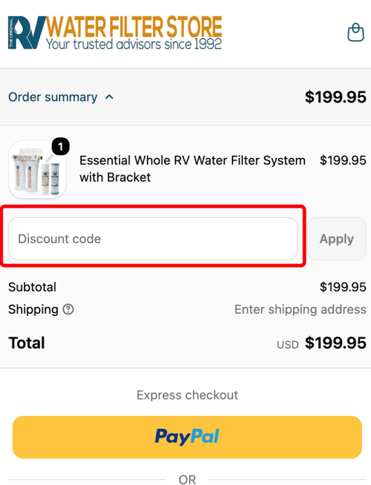 How to use RVWaterFilter promo code