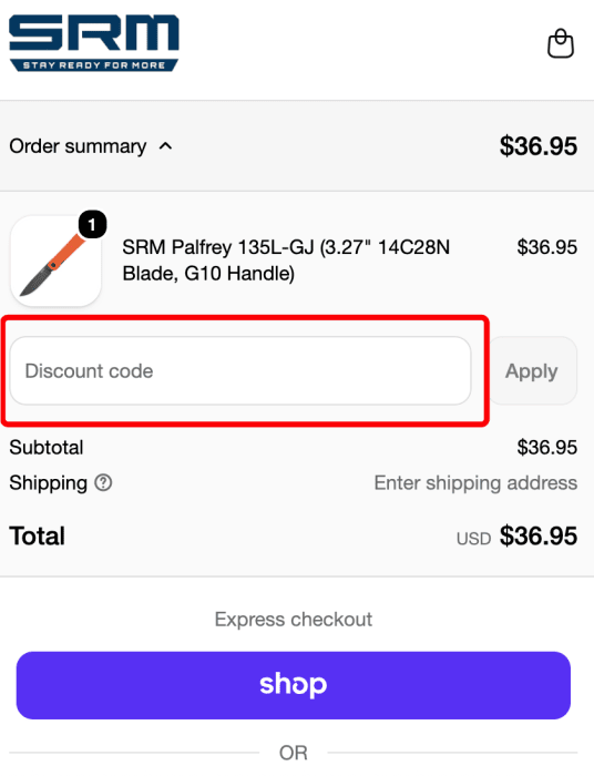 Where to enter SRM Knives promo code How to use SRM Knives promo code