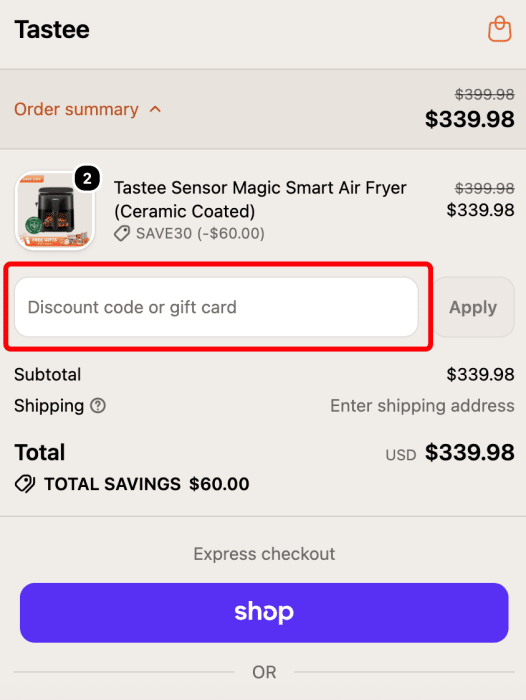 Where to enter Tastee promo code How to use Tastee promo code