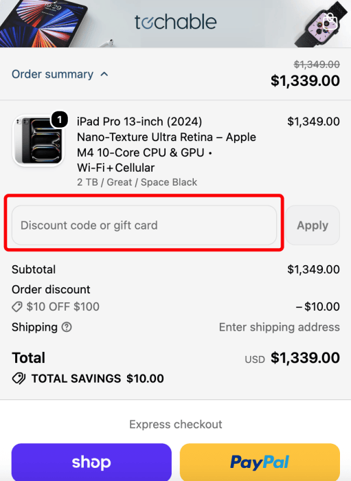 How to use Techable promo code