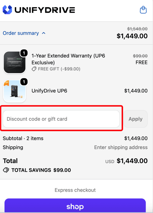 Where to enter UnifyDrive promo code How to use UnifyDrive promo code