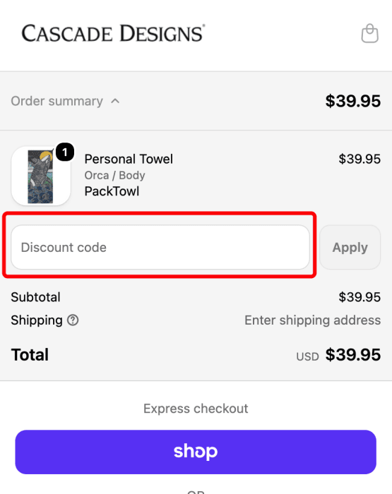 Where to enter Cascade Designs promo code How to use Cascade Designs promo code