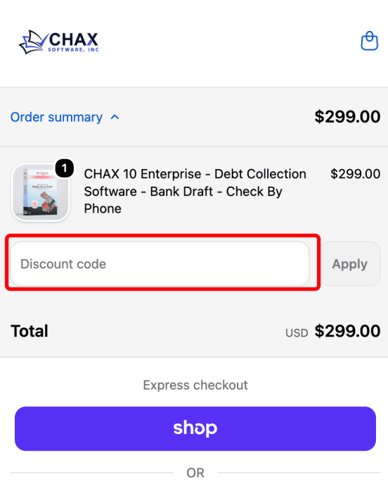 Where to enter CHAX Software promo code How to use CHAX Software promo code