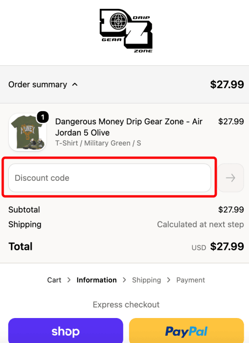 Where to enter Drip Gear Zone promo code How to use Drip Gear Zone promo code