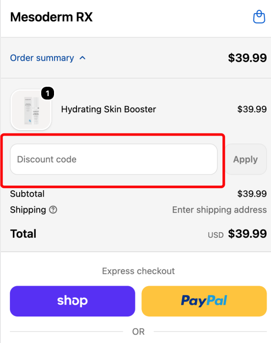 Where to enter Mesoderm RX promo code How to use Mesoderm RX promo code