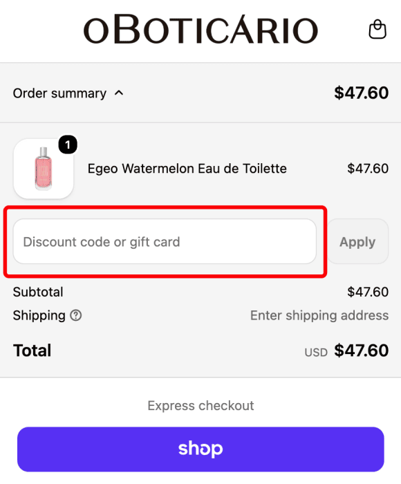 Where to enter O Boticário promo code How to use O Boticário promo code