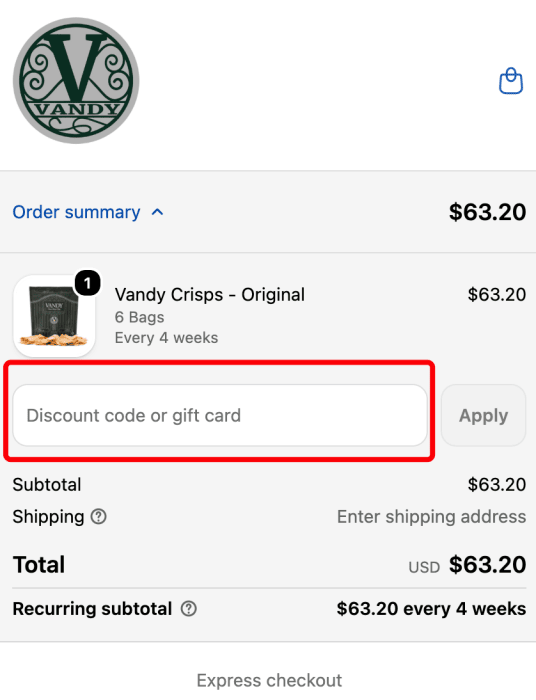 Where to enter Vandy Crisps promo code How to use Vandy Crisps promo code