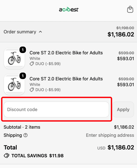 How to use Actbest e-Bikes promo code