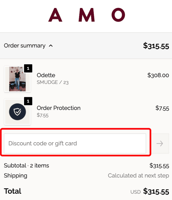How to use AMO Denim promo code