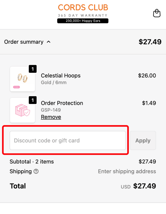 Where to enter Cords Club promo code How to use Cords Club promo code