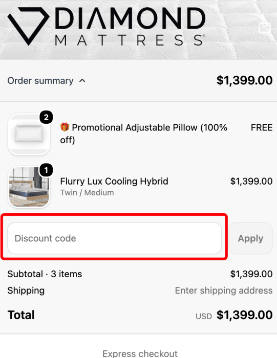 How to use Diamond Mattress promo code