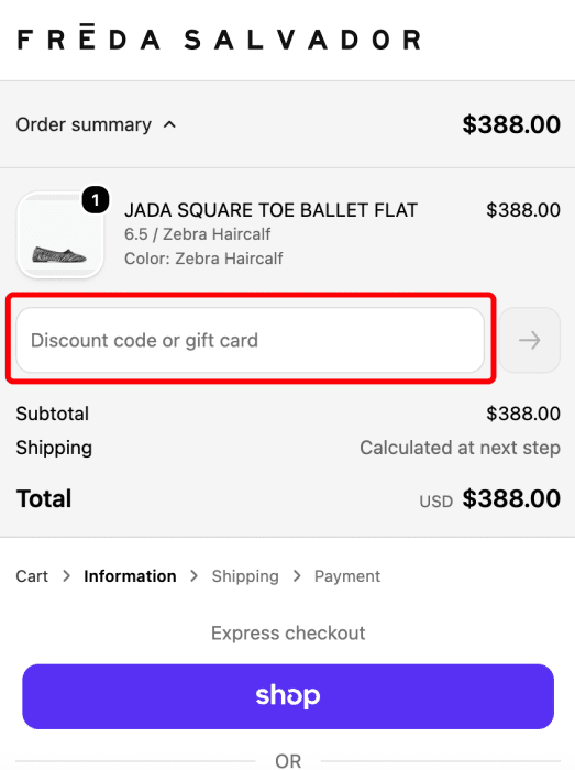 How to use FREDA SALVADOR promo code