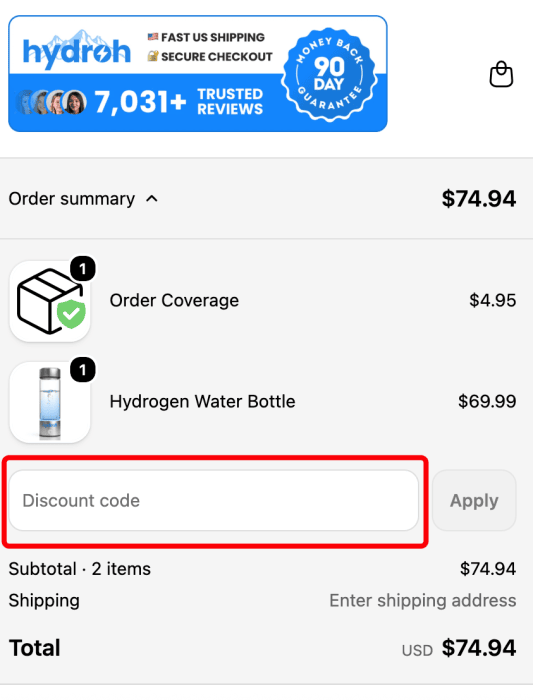 Where to enter Hydroh Bottle promo code How to use Hydroh Bottle promo code