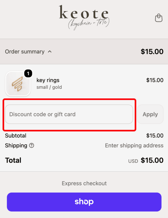 How to use keote promo code
