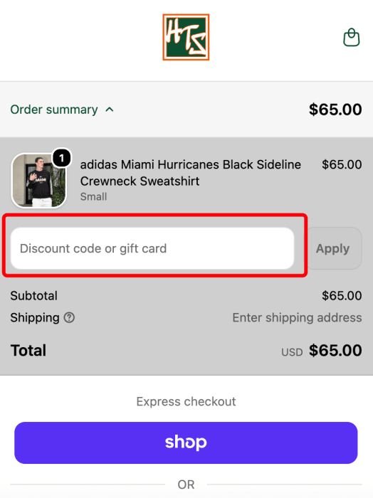 How to use Miami Team Store promo code