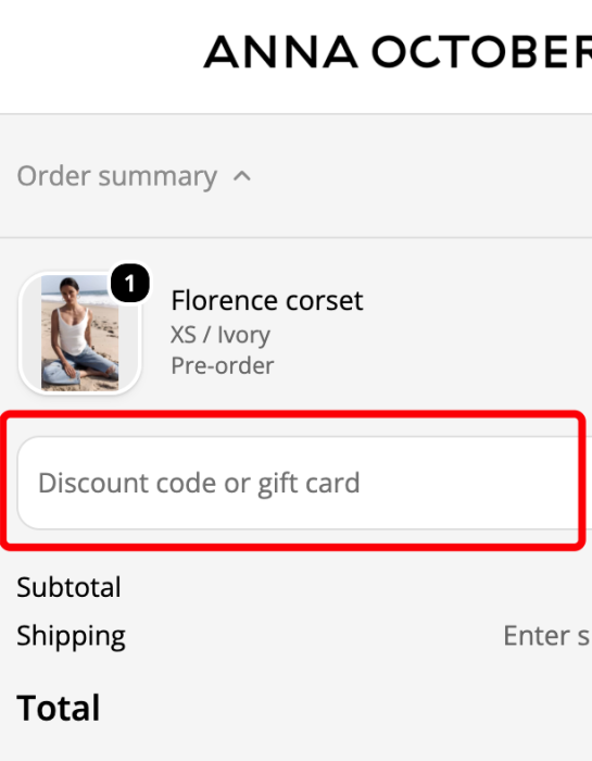 Where to enter Anna October promo code How to use Anna October promo code