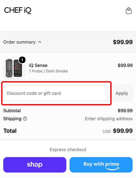 Where to enter CHEF iQ promo code How to use CHEF iQ promo code