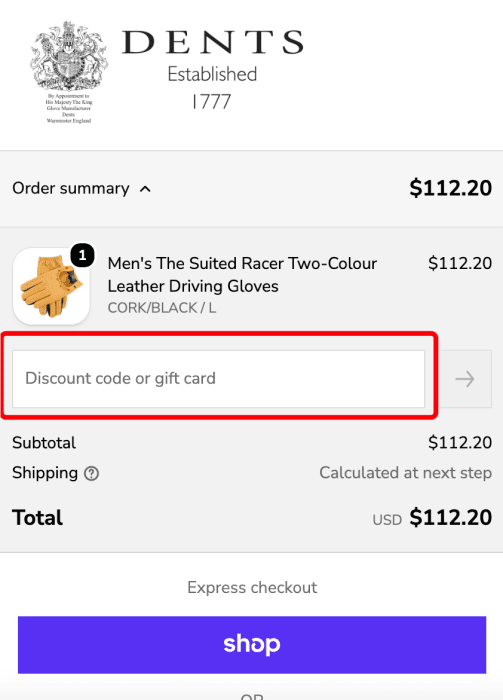 Where to enter Dents Gloves promo code How to use Dents Gloves promo code