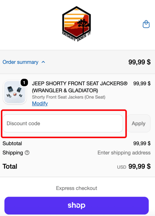 How to use Desert Does It promo code
