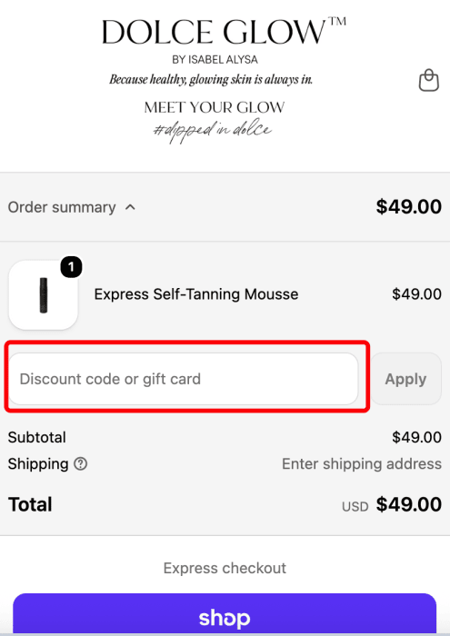 How to use Dolce Glow promo code