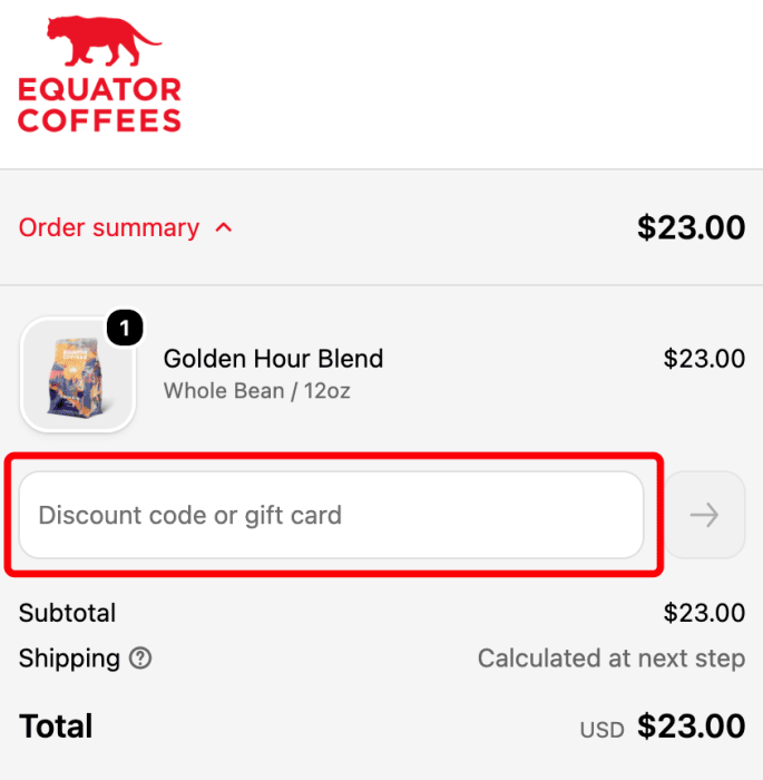 How to use Equator Coffees promo code