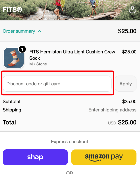 Where to enter FITS Socks promo code How to use FITS Socks promo code
