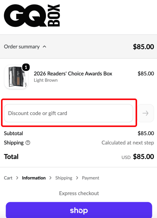 How to use GQ Box promo code