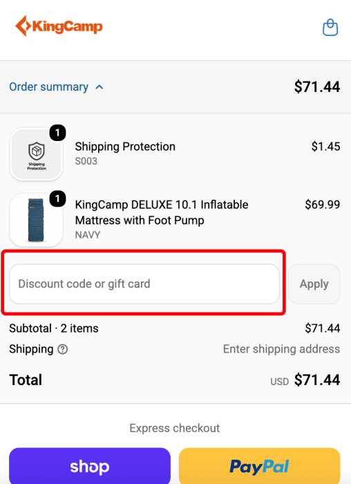 Where to enter KingCamp promo code How to use KingCamp promo code