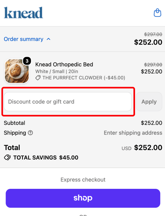 Where to enter Knead Cats promo code How to use Knead Cats promo code