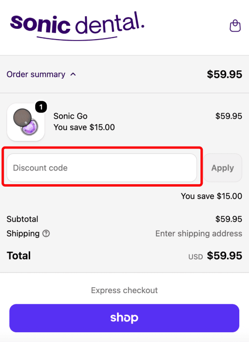 How to use Sonic Dental promo code